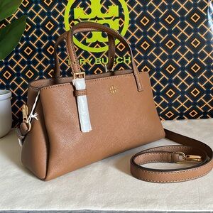 New, tory burch Emerson mini tote crossbody bag in brwon